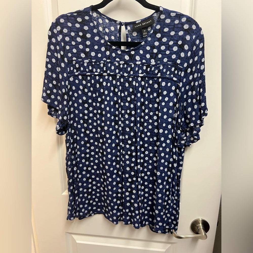 Lane Bryant blue blouse with white dots. Size 18